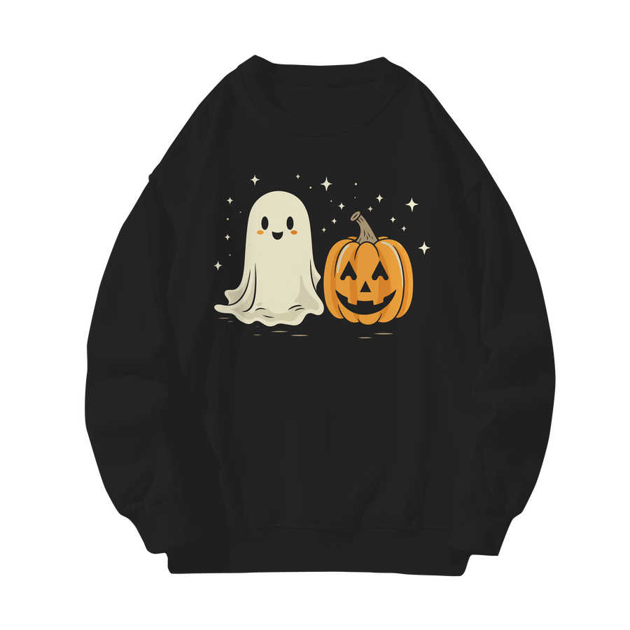 Ghost & Pumpkin Friends Oversized Halloween Crewneck Sweatshirt