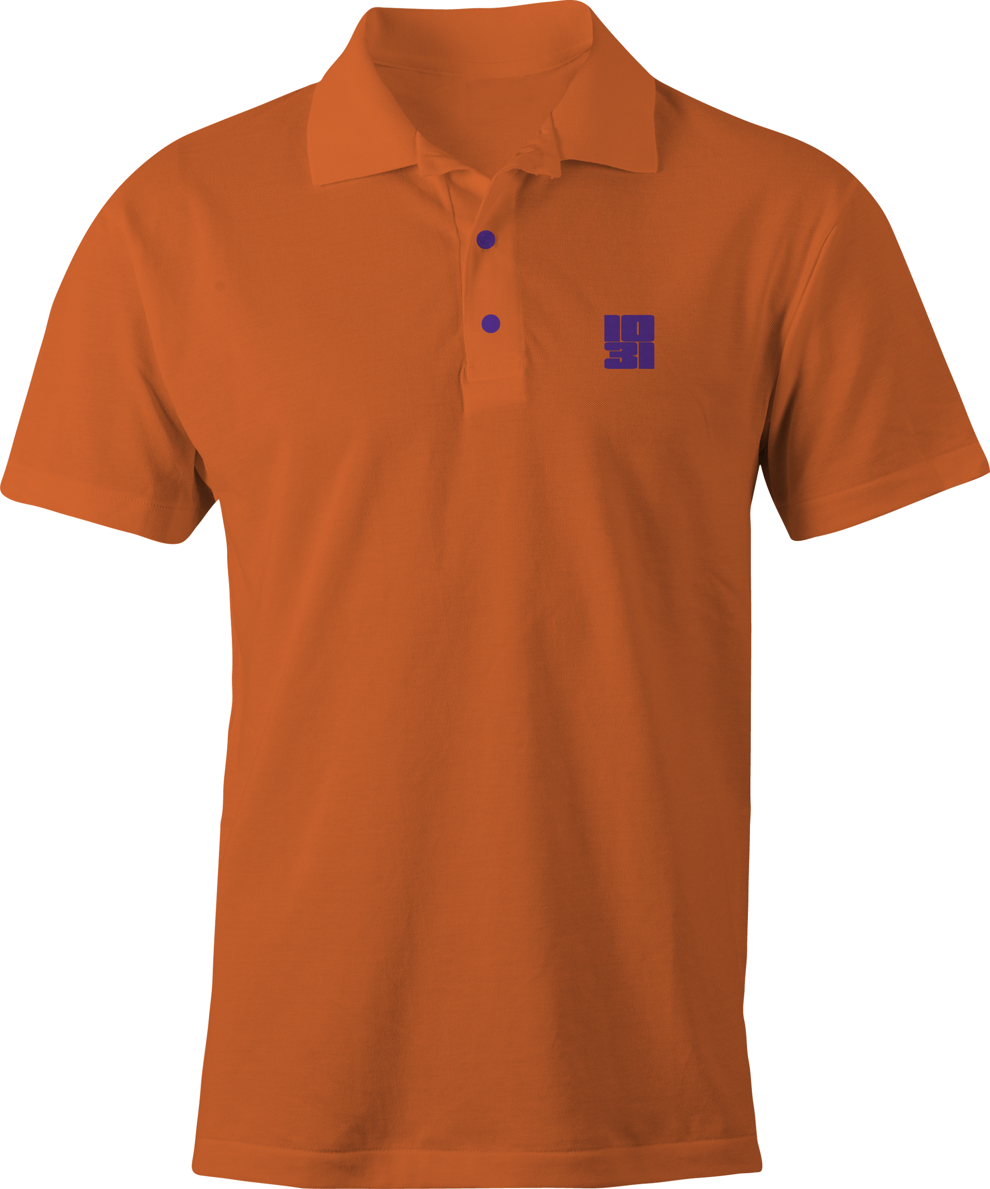 Orange polo shirt with 1031 purple embroidery – Halloween-inspired business casual by Haunt Shirts