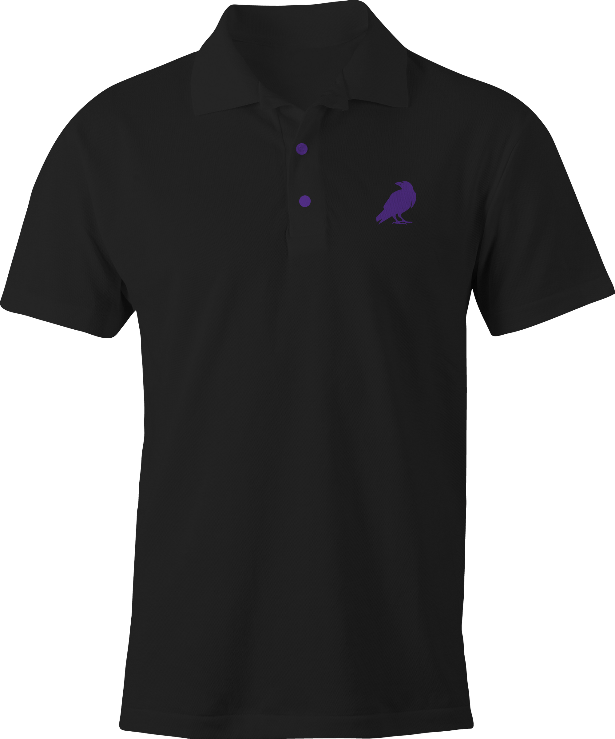Black halloween polo shirt with purple crow embroidery on front left chest