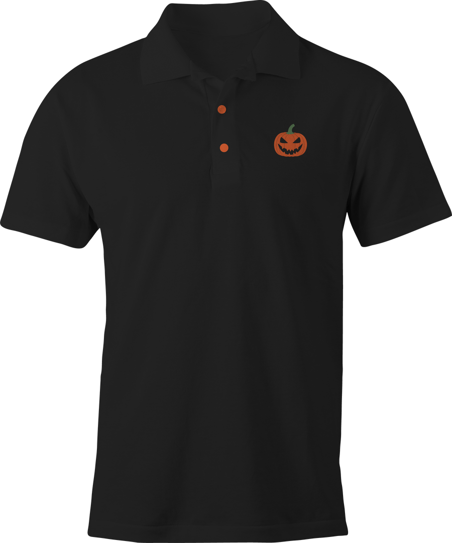 Pumpkin Embroidered Polo Shirt – Black Business Casual with Halloween Flair