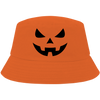 Orange bucket hat with black pumpkin face – classic Halloween hat by Haunt Shirts