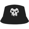 Black bucket hat with white skull logo – spooky Halloween hat by Haunt Shirts