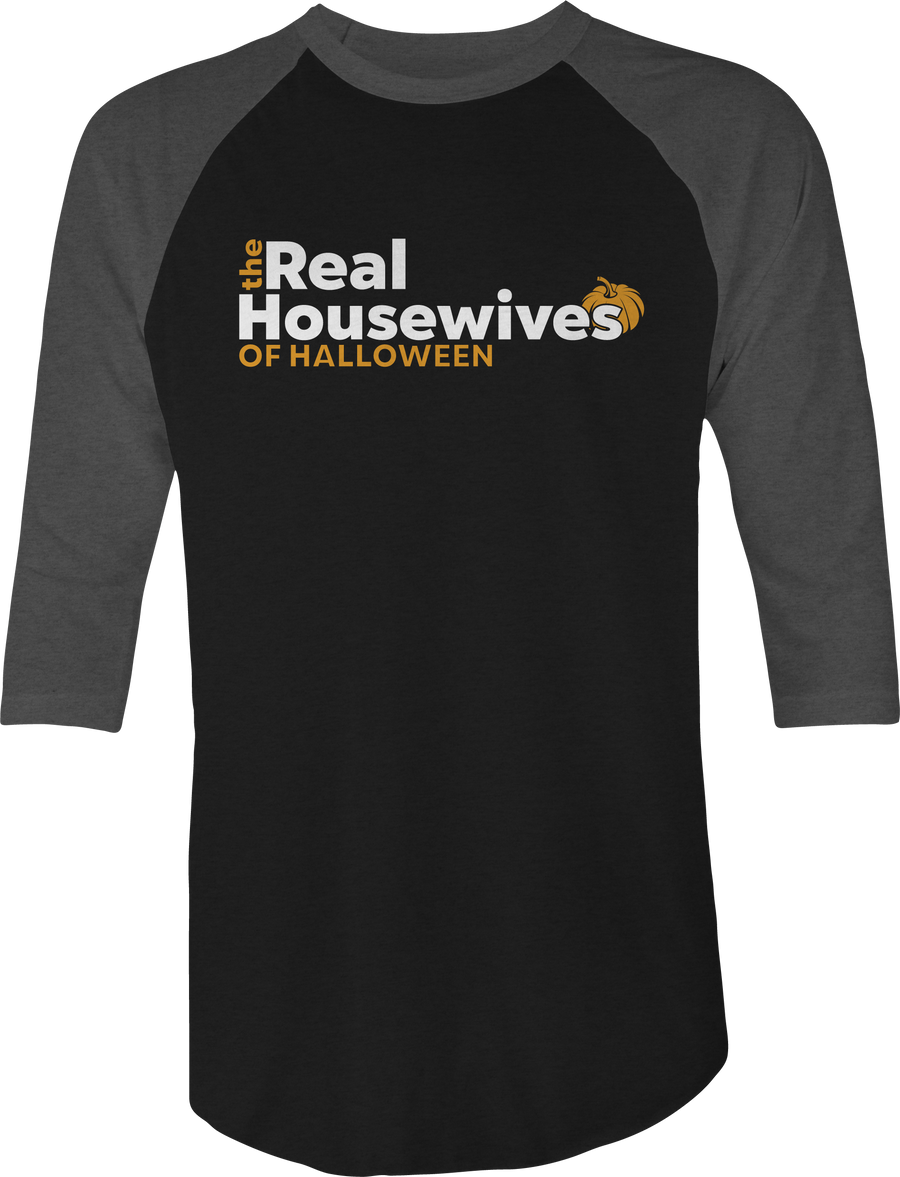 Real Housewives of Halloween Raglan Baseball T-Shirt with Black Body and Gray Sleeves