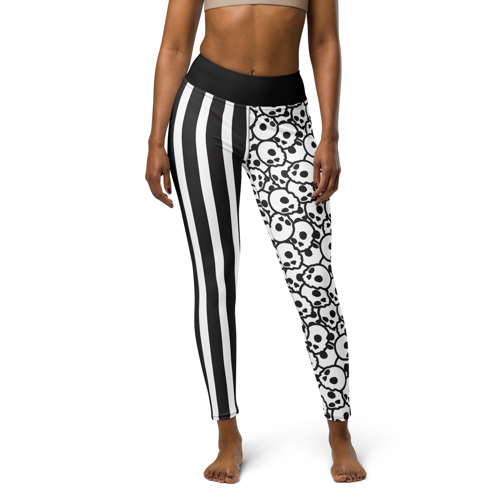 Fleece Lined Skulls and Stripes Halloween Leggings