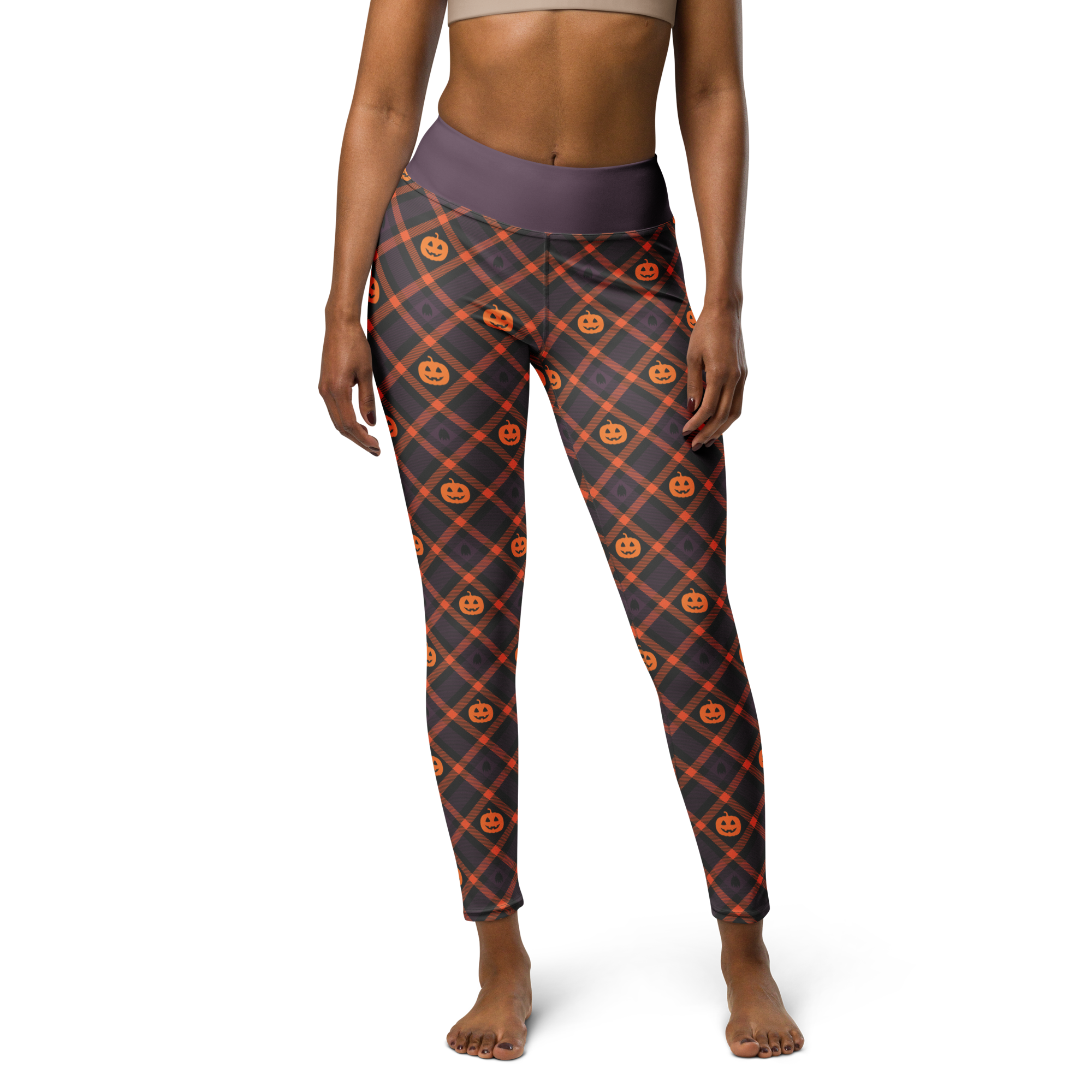 Fleece Lined Argyle Pumpkins and Bats Halloween Leggings
