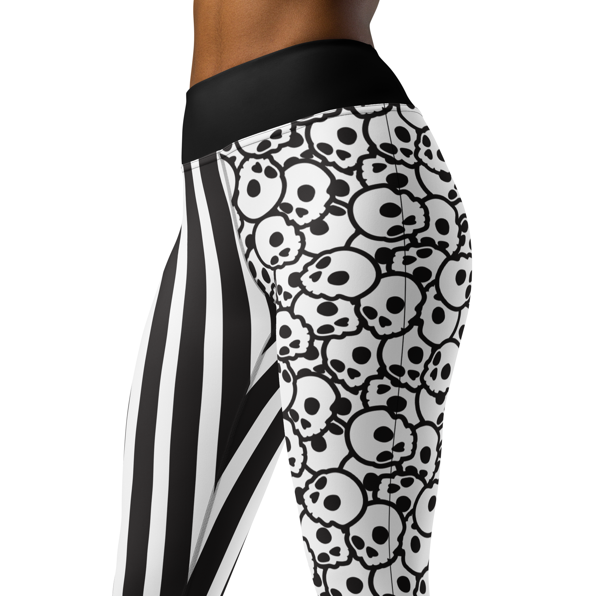 Fleece Lined Skulls and Stripes Halloween Leggings