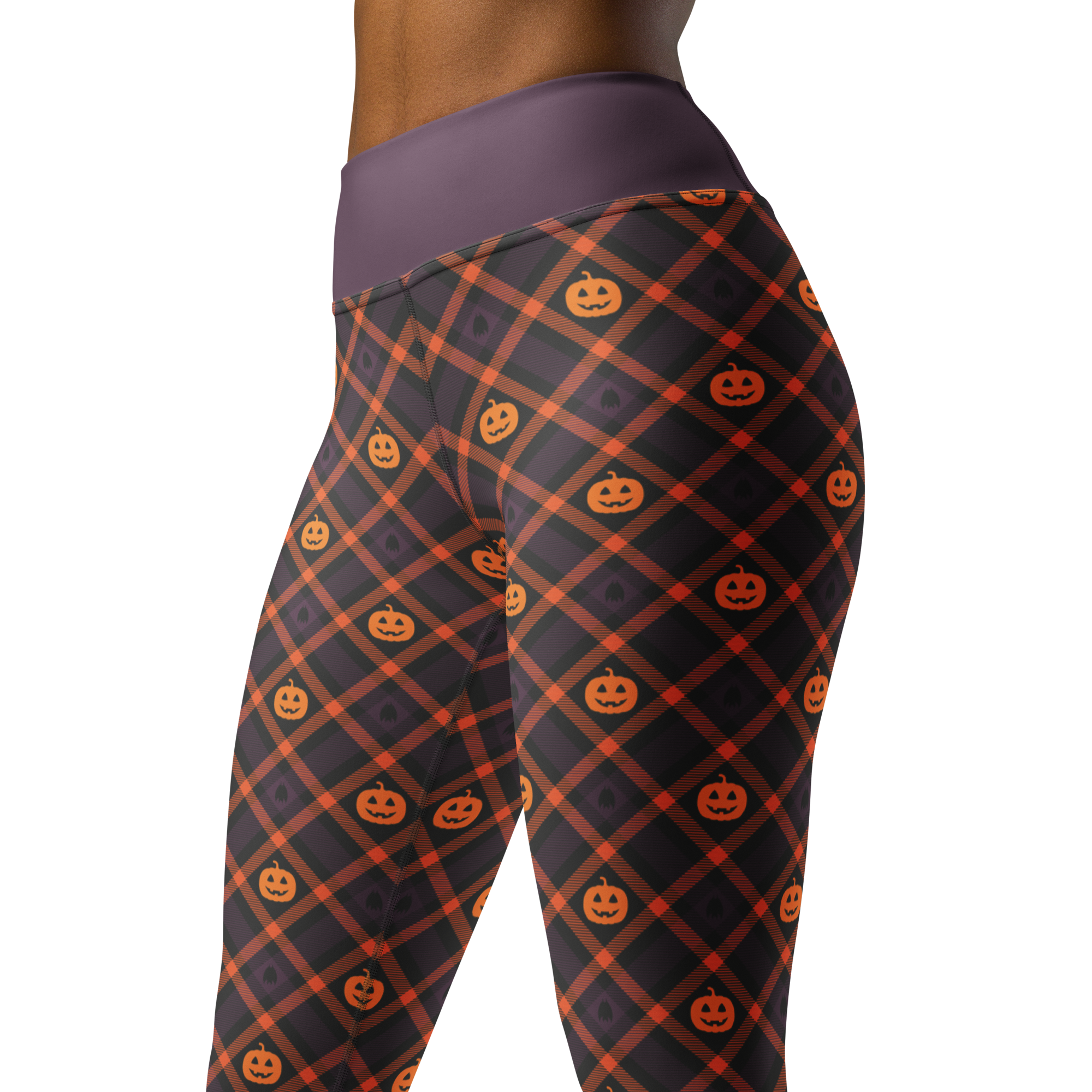 Fleece Lined Argyle Pumpkins and Bats Halloween Leggings