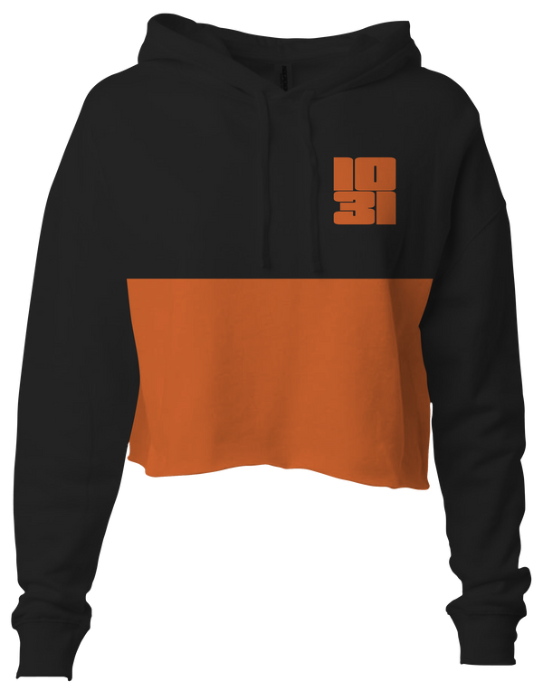 1031 Black Orange Crop Split Color Pullover Hoodie Haunt Shirts