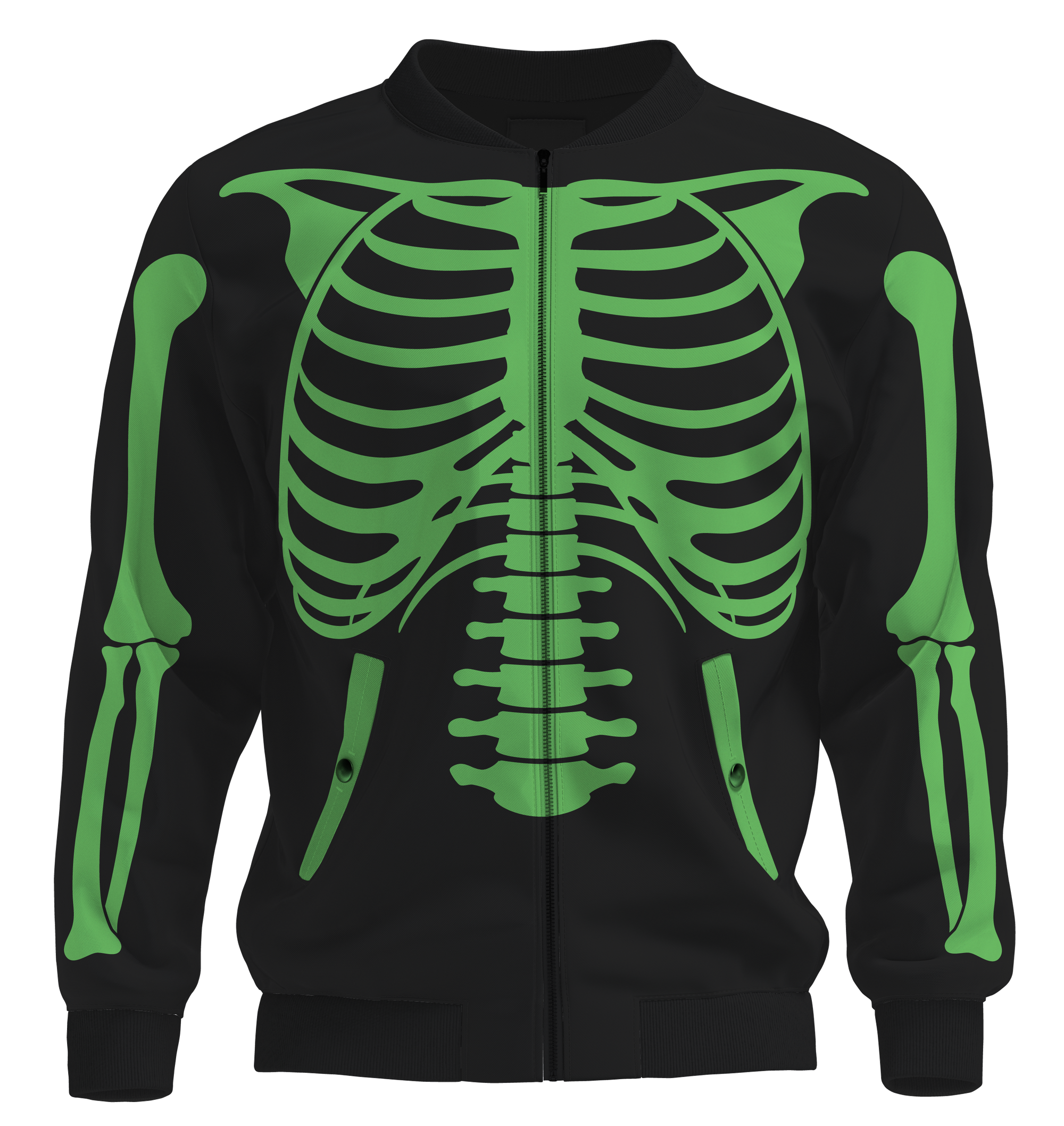 Black & Green Halloween Skeleton Bomber Jacket