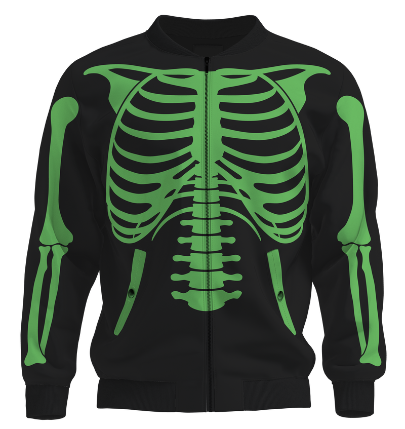 Black Green Skeleton Halloween Bomber Jacket