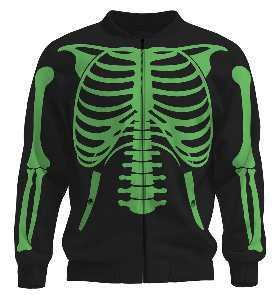 Black & Green Halloween Skeleton Bomber Jacket