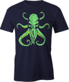 Elder God Cthulhu T-Shirt with green Lovecraftian horror design on blue tee – Haunt Shirts cosmic horror apparel