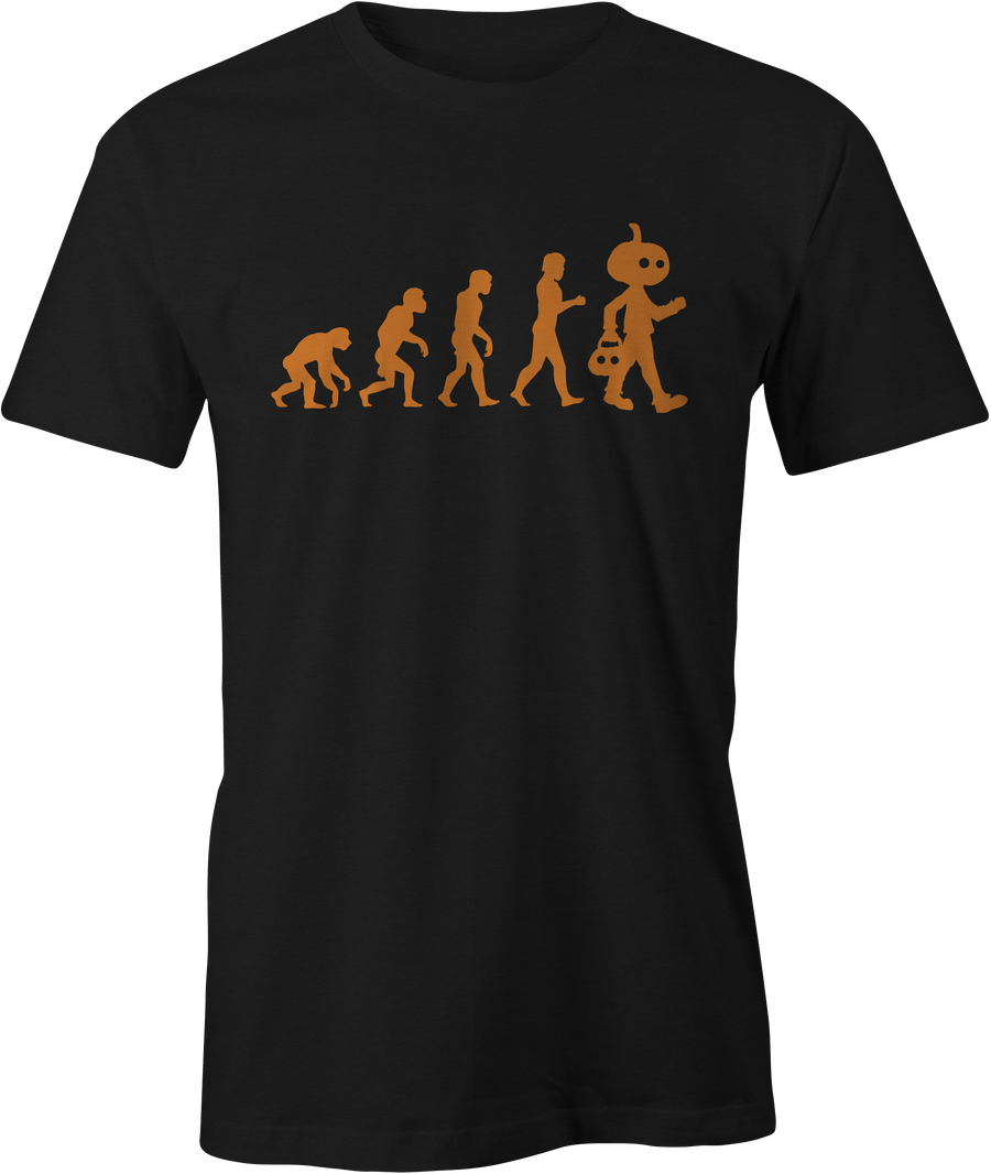 Evolution of Halloween black tshirt orange graphic screen print