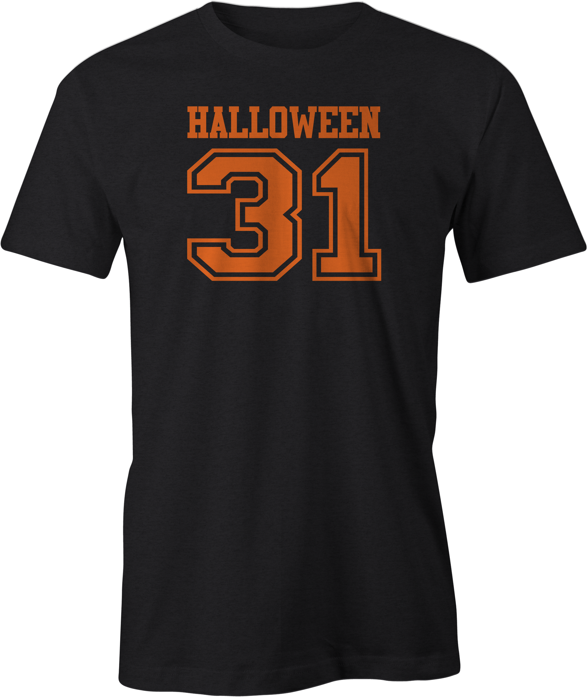 Black t-shirt with halloween 31 Jersey design in orange varsity print