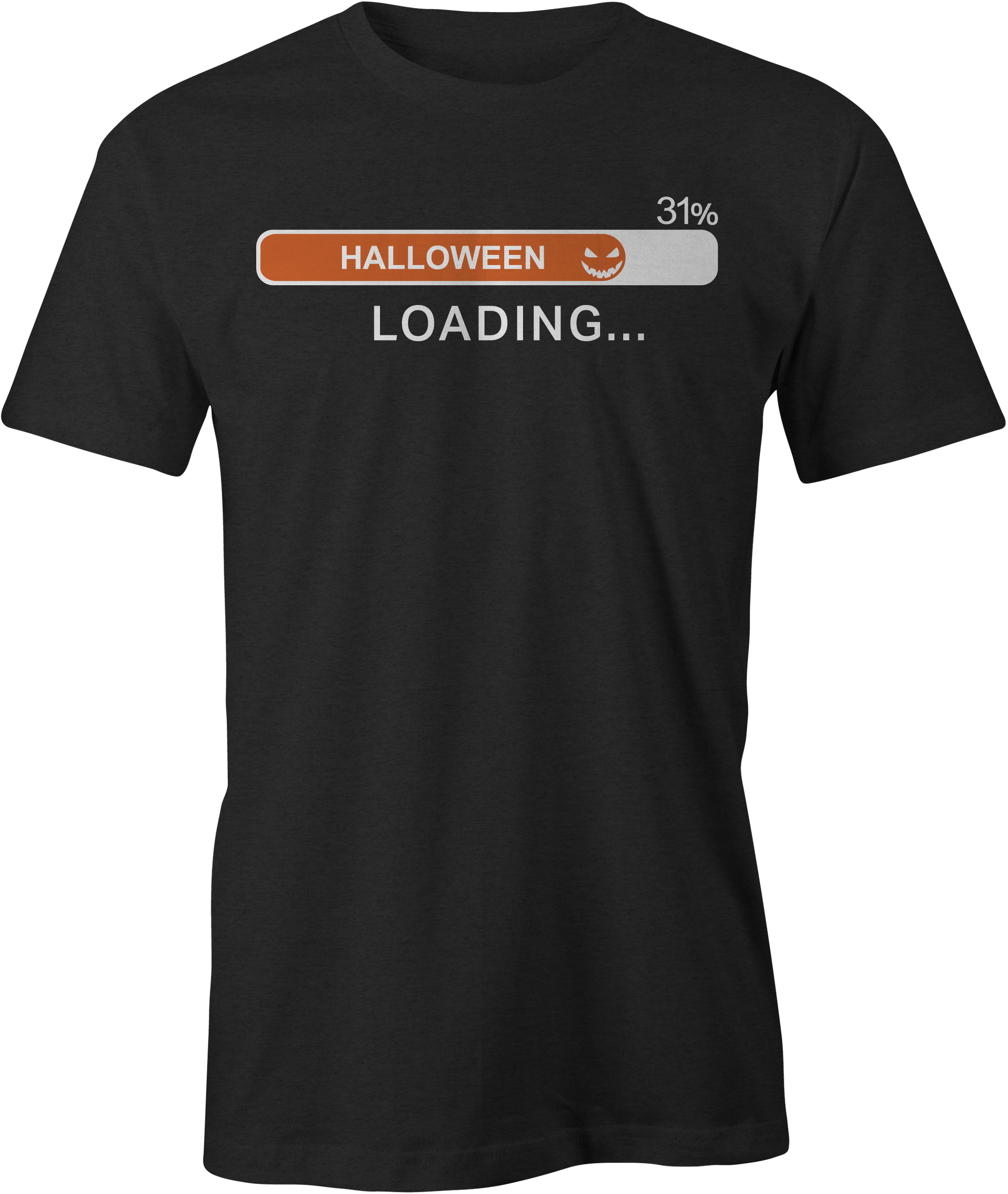 Halloween Loading t-shirt with loading bar graphic at 31% and jack-o'-lantern icon – fun Halloween tee by Haunt Shirts