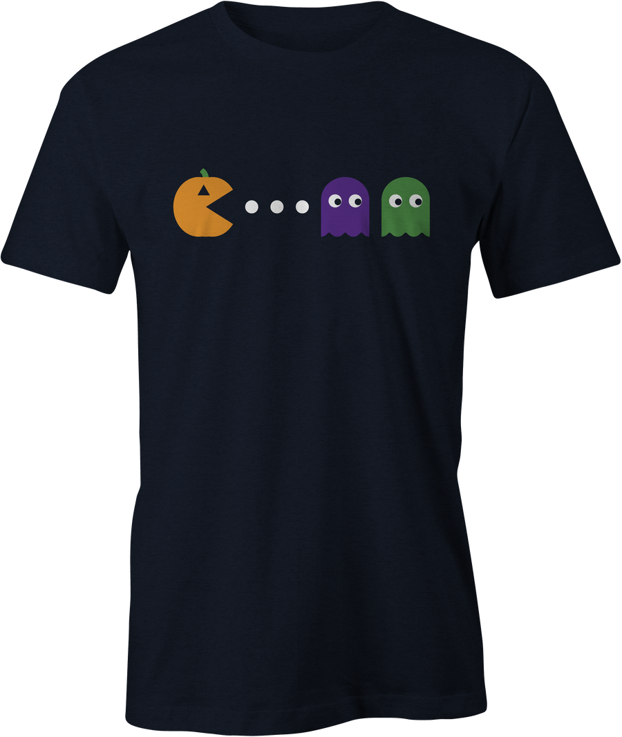 Jack-Man T-Shirt – Pumpkin Arcade Character Chasing Halloween Ghosts