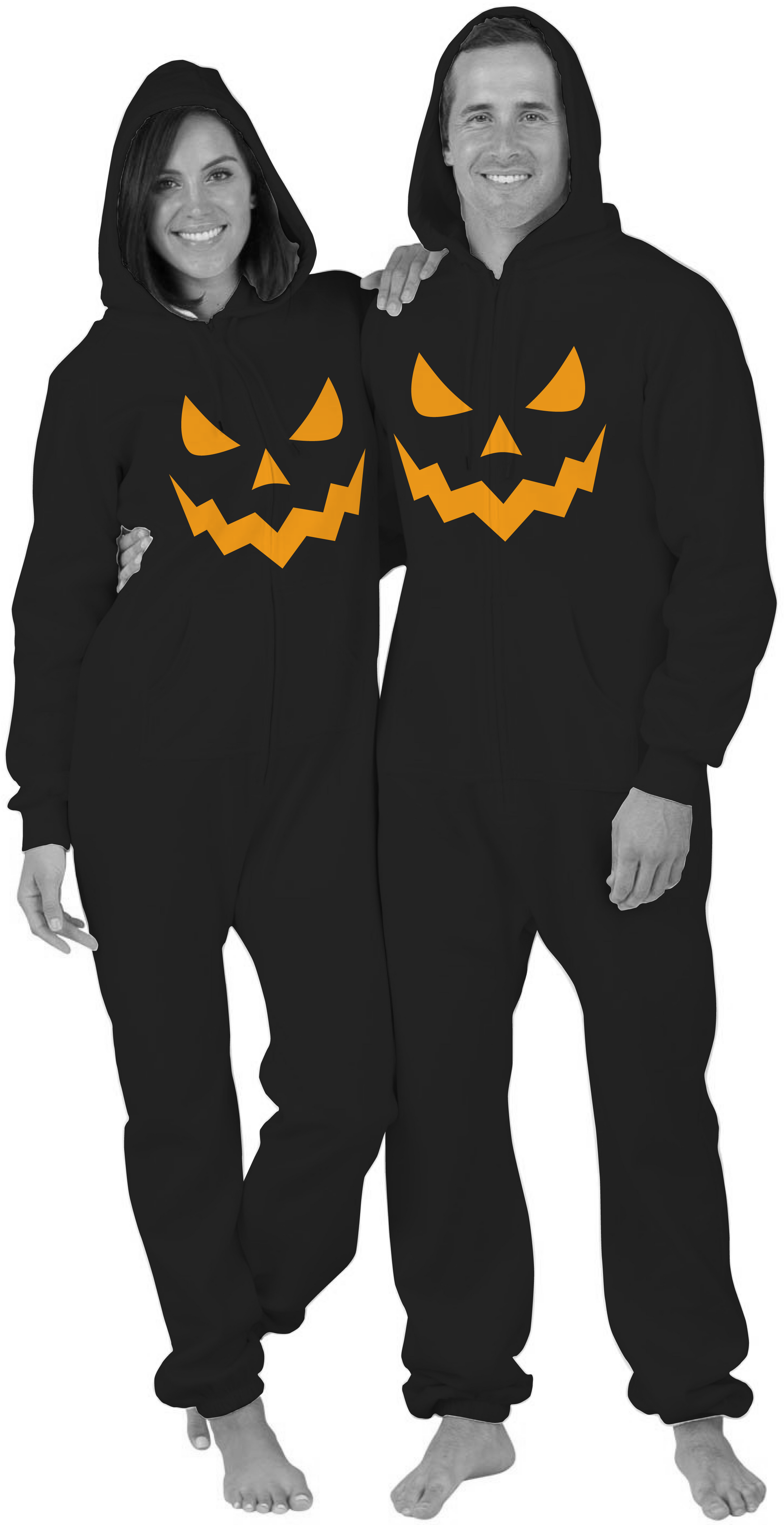 Pumpkin Face Onesie – Halloween Costume Pajama with Hood Pockets