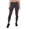 Ladies celestial leggings with orange stars and purple moon phases – cosmic design by Haunt Shirts