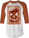 Pumpkin Flag Raglan halloween Baseball Tee – American Flag with Jack-o'-lantern Design – Haunt Shirts