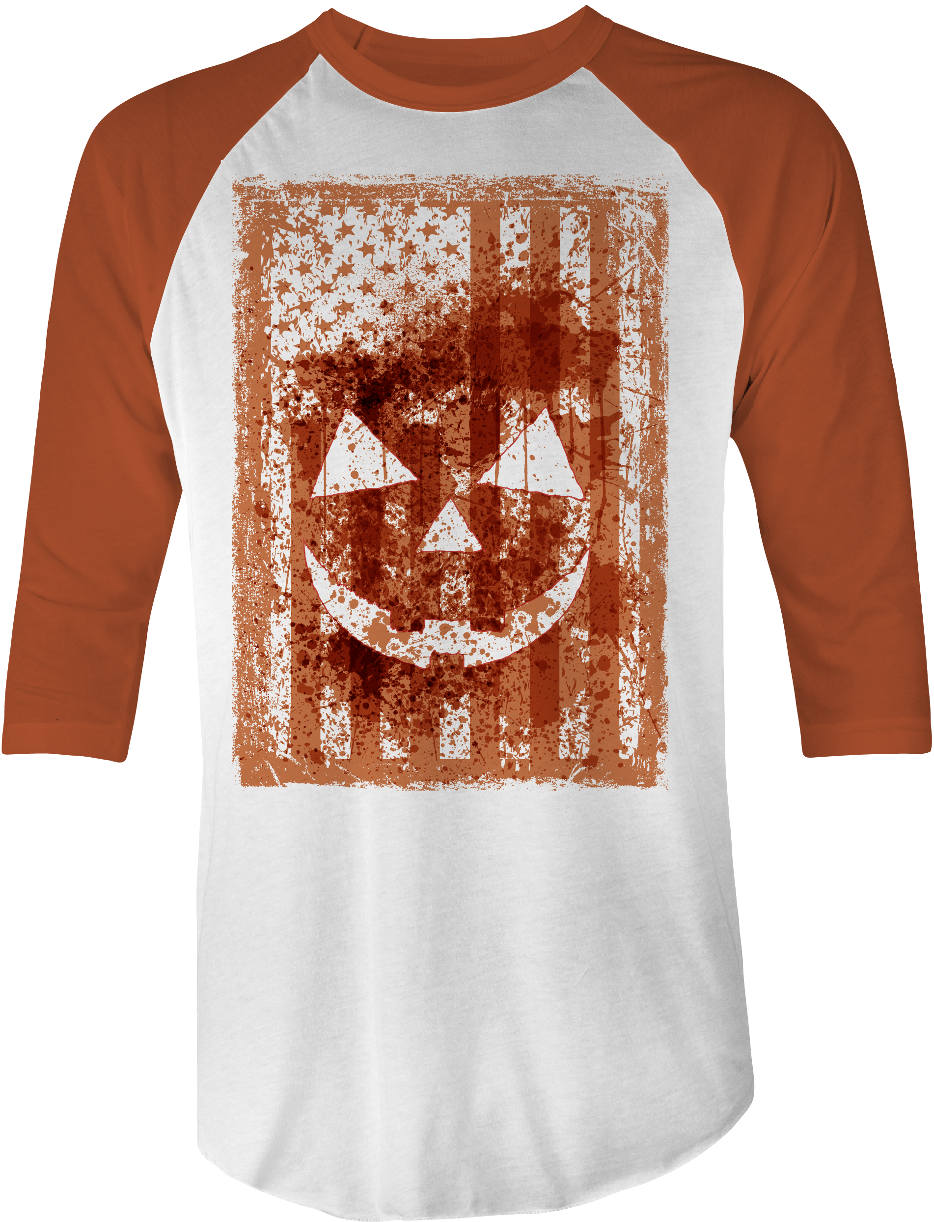 Pumpkin Flag Raglan halloween Baseball Tee – American Flag with Jack-o'-lantern Design – Haunt Shirts